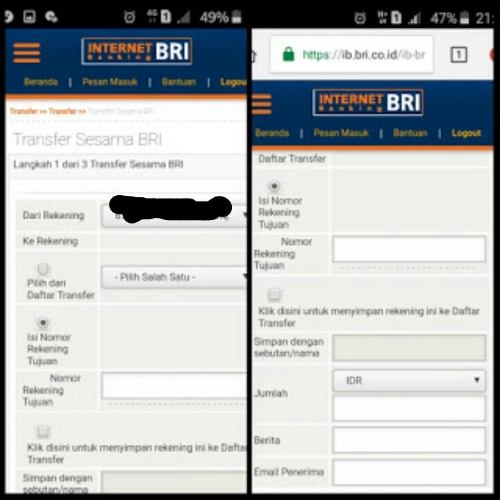 Cara Transfer uang lewat Internet Banking BRI 1